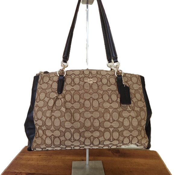 Euc Vintage Coach Signature Khaki & Brown Leather Shoulder Bag Purse - Picture 3 of 16